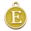 Golden round pendant with yellow enamel and letter E for DIY jewelry making projects - 1 x Yellow Single Letter E