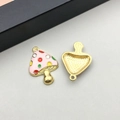 Pink enamel mushroom pendant with colorful dots and gold-plated textured metal back - Pink Polka Dot Mushroom (18987)