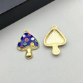 Cartoon mushroom pendant charm in gold alloy with colorful dark blue enamel dots - Blue Polka Dot Mushroom (18989)