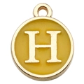 Golden round pendant with yellow enamel and letter H for DIY jewelry making - 1 x Yellow Single Letter H