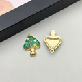Green enamel mushroom charm with colorful dots and golden alloy finish for jewelry making - Green Polka Dot Mushroom (18990)