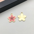 Pink enamel floral metal pendant charms with golden back for DIY jewelry making - Pink Five-Petal Flower (18991)