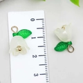 Creamy white lily of the valley acrylic flower pendant with green leaf and golden loop - Yellow (22374)