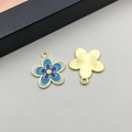 Blue gradient enamel five-petal flower charm with gold sunburst texture and hanging ring - Blue Five-Petal Flower (18993)