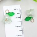 Frosted white lily of the valley acrylic flower pendant with green leaf for DIY jewelry - Green (22377)