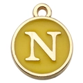 Yellow enamel round letter N charm pendant in gold alloy for DIY jewelry making - Double-Sided Letter N / 1 Piece (12x14mm) / Yellow