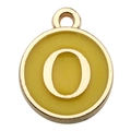 Golden round enamel charm pendant with letter O for DIY bracelet necklace jewelry - Double-Sided Letter O / 1 Piece (12x14mm) / Yellow