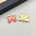Pink and red butterfly enamel alloy pendant with golden plating for DIY jewelry crafting - Rose Red Floral Butterfly (19022)