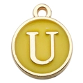 Colorful yellow enamel alphabet letter U pendant in gold-plated metal for DIY jewelry - Double-Sided Letter U / 1 Piece (12x14mm) / Yellow