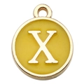 Golden round pendant featuring a yellow enamel finish and a metallic letter X design - Double-Sided Letter X / 1 Piece (12x14mm) / Yellow