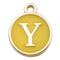 Yellow enamel round letter Y charm pendant in alloy for DIY jewelry making - Double-Sided Letter Y / 1 Piece (12x14mm) / Yellow