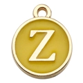Golden round pendant with yellow enamel inlay featuring 3D letter Z for DIY jewelry - Double-Sided Letter Z / 1 Piece (12x14mm) / Yellow