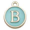 Golden round pendant with light blue enamel finish featuring an uppercase letter B charm - Double-Sided Letter B / 1 Piece (12x14mm) / Green