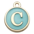 Golden round alphabet charm with sky blue enamel and letter C for DIY jewelry - Double-Sided Letter C / 1 Piece (12x14mm) / Green