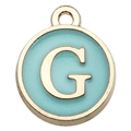 Light blue enamel round letter G pendant with golden plating for DIY jewelry - Double-Sided Letter G / 1 Piece (12x14mm) / Green