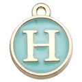 Golden round pendant with sky blue enamel finish and uppercase letter H for DIY jewelry - Double-Sided Letter H / 1 Piece (12x14mm) / Green
