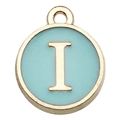 Light blue enamel letter I charm pendant with gold plating for DIY jewelry making - Double-Sided Letter I / 1 Piece (12x14mm) / Green