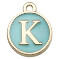 Golden round pendant with light blue enamel finish featuring letter K for DIY jewelry - Double-Sided Letter K / 1 Piece (12x14mm) / Green