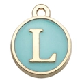 Sky blue enamel alphabet L pendant charm with gold-plated trim for DIY jewelry - Double-Sided Letter L / 1 Piece (12x14mm) / Green