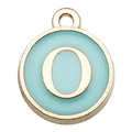 Light blue enamel round charm with gold letter O for DIY necklace and bracelet making - Double-Sided Letter O / 1 Piece (12x14mm) / Green