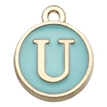 Blue enamel round alphabet pendant charm with gold letter U for DIY jewelry making - Double-Sided Letter U / 1 Piece (12x14mm) / Green