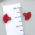 Red enamel fan charm pendant with textured bamboo pattern for DIY jewelry making - Red Lacquer 'Fu' Blessing Fan (21578)
