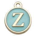Gold letter Z charm with mint blue enamel finish for DIY jewelry making and necklaces - Letter Z / 1 Piece (12x14mm) / Green