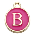 Pink enamel letter B charm in golden alloy for DIY necklaces and bracelets - Letter B / 1 Piece (12x14mm) / Rose Red
