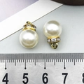 Colgante de perla sintética con tapa dorada de strass para collares y pulseras DIY - 16x16mm / Oro + Blanco (16155)