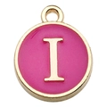 Pink enamel letter I charm pendant in gold alloy for DIY jewelry making - Letter I / 1 Piece (12x14mm) / Rose Red
