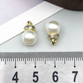 Colgante de perla blanca DIY con borde dorado adornado con brillantes diamantes de imitación - Oro + Blanco (16159)