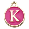Pink enamel letter K charm with gold-plated finish for DIY jewelry necklaces - Letter K / 1 Piece (12x14mm) / Rose Red