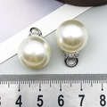 Colgante de perla crema con tapa de plata y strass con anillo para joyería DIY - Plata + Blanco (16499)