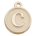 Golden round pendant with cream enamel and letter C for DIY jewelry making - Letter C / 1 Piece (12x14mm) / Champagne