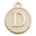 Golden round pendant with cream enamel and letter D detail for DIY jewelry making - Letter D / 1 Piece (12x14mm) / Champagne