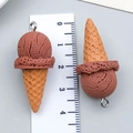 Chocolate resin ice cream cone charm with metal ring for DIY jewelry making - Brown (23826)
