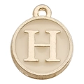 Round gold-plated alphabet charm with white enamel and capital letter H for DIY jewelry - Letter H / 1 Piece (12x14mm) / Champagne
