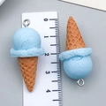 Blue resin ice cream cone charm pendant for DIY bracelets showing 3.8cm size detail - Blue (23828)