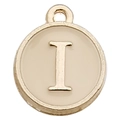 Golden round enamel letter I charm pendant for DIY necklace and bracelet jewelry making - Letter I / 1 Piece (12x14mm) / Champagne