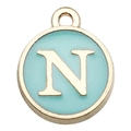 Sky blue enamel alphabet N charm with golden frame for DIY jewelry making and crafts - Letter N / 1 Piece (12x14mm) / Green