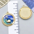 Detail of 30mm round alloy ocean pendant with gold whale design and pearl border - Round Pearl Whale Style (23570)
