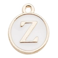 Round letter Z charm with gold frame and white enamel for DIY jewelry making - Letter Z / 1 Piece (12x14mm) / White