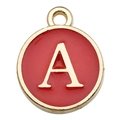 Round gold-plated initial A pendant with vibrant red enamel for DIY jewelry making - Letter A / 1 Piece (12x14mm) / Red