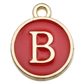 Gold round pendant with red enamel and letter B, perfect for DIY jewelry making - Letter B / 1 Piece (12x14mm) / Red