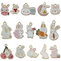 15PCS white enamel bunny alloy charms for DIY necklace and jewelry making - Mixed Rabbit Series