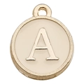 Golden round enamel charm with letter A for DIY bracelets and necklaces jewelry making - Letter A / 1 Piece (12x14mm) / Champagne
