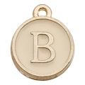 Round gold metal alphabet charm with letter B in cream enamel for DIY jewelry making - Letter B / 1 Piece (12x14mm) / Champagne