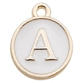 Golden round enamel pendant with white inlay featuring capital letter A for jewelry - Letter A / 1 Piece (12x14mm) / White