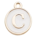 Golden round pendant with white enamel featuring a centered gold letter C charm - Letter C / 1 Piece (12x14mm) / White