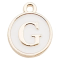 Golden round enamel charm with letter G for DIY jewelry making and necklaces - Letter G / 1 Piece (12x14mm) / White